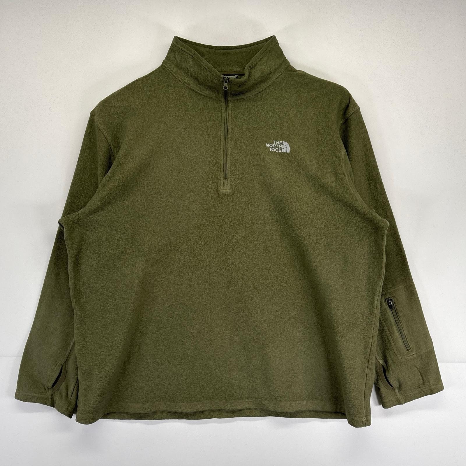 古着 ザ・ノースフェイス THE NORTH FACE ハーフジップフリースジャケット 大きいサイズ プルオーバー ワンポイントロゴ刺繍 2XL グリーン系 メンズ