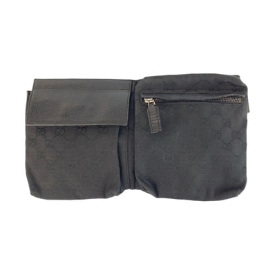 GUCCI グッチ ブラック 黒 シルバー金具 GGキャンバス レザー/ ボディバッグ ウエストポーチ 602124 【中古】