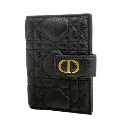 【6gc2692】クリスチャンディオール カードケース カロ レザー ブラック ゴールド金具【中古】レディース
