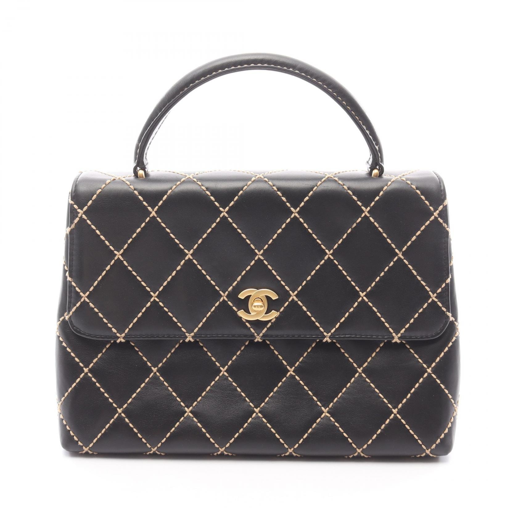 シャネル CHANEL ワイルドステッチ トップハンドル ハンドバッグ バッグ レザー レディース ブラック系 【中古】