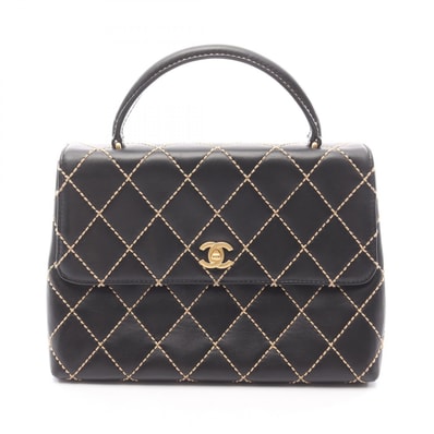 シャネル CHANEL ワイルドステッチ トップハンドル ハンドバッグ バッグ レザー レディース ブラック系 【中古】