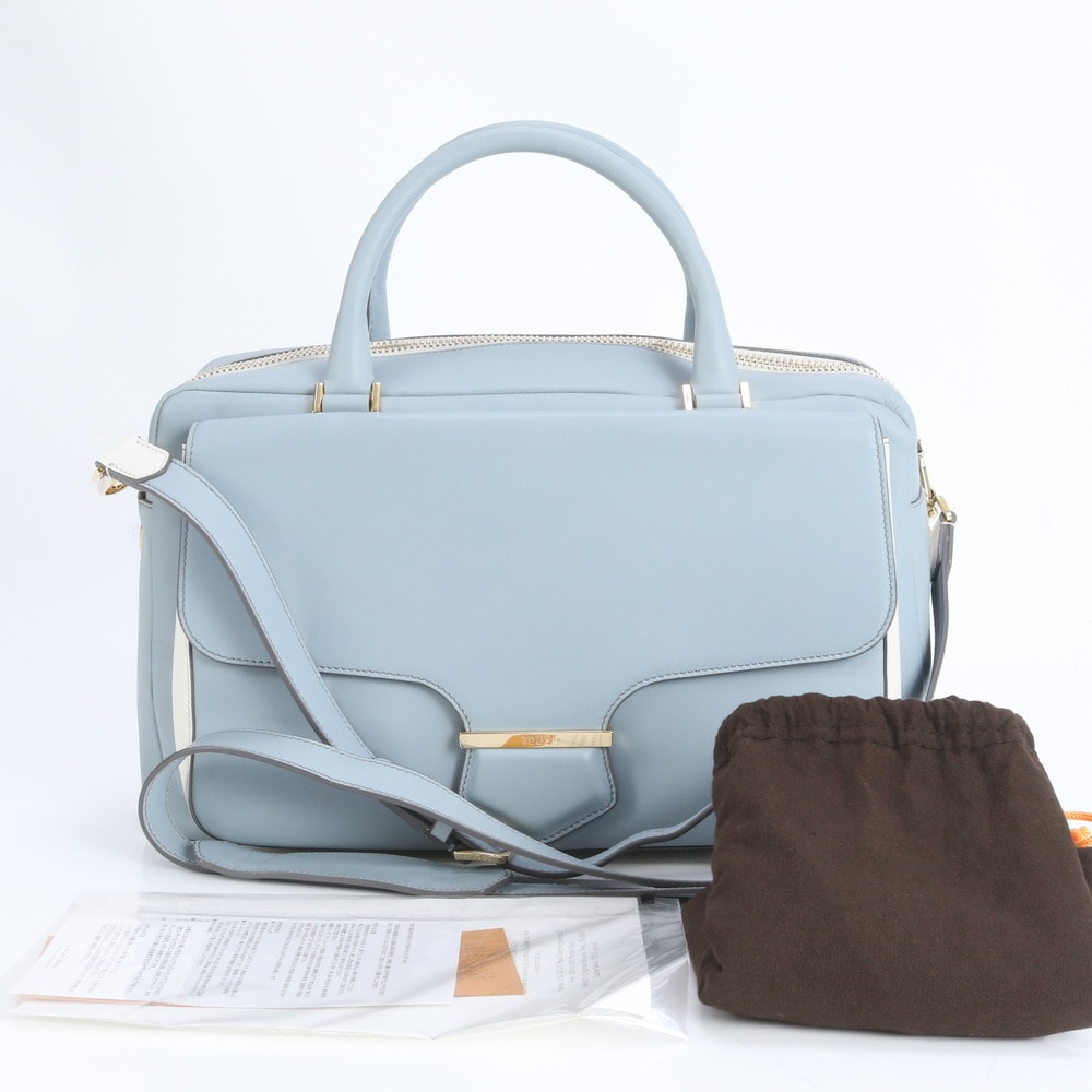 ■極美品 トッズ ミニ ボストン ライトブルートート バッグ レザー