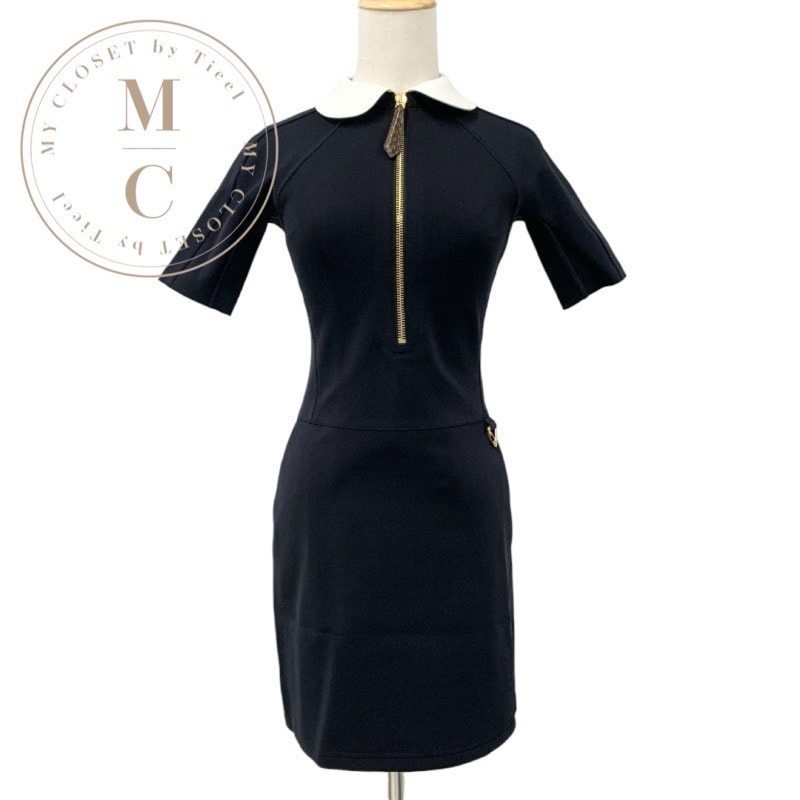 ルイヴィトン LOUIS VUITTON ワンピース テクニカルジャージーピーターパンカラードレス モノグラム 24SS  ブラック