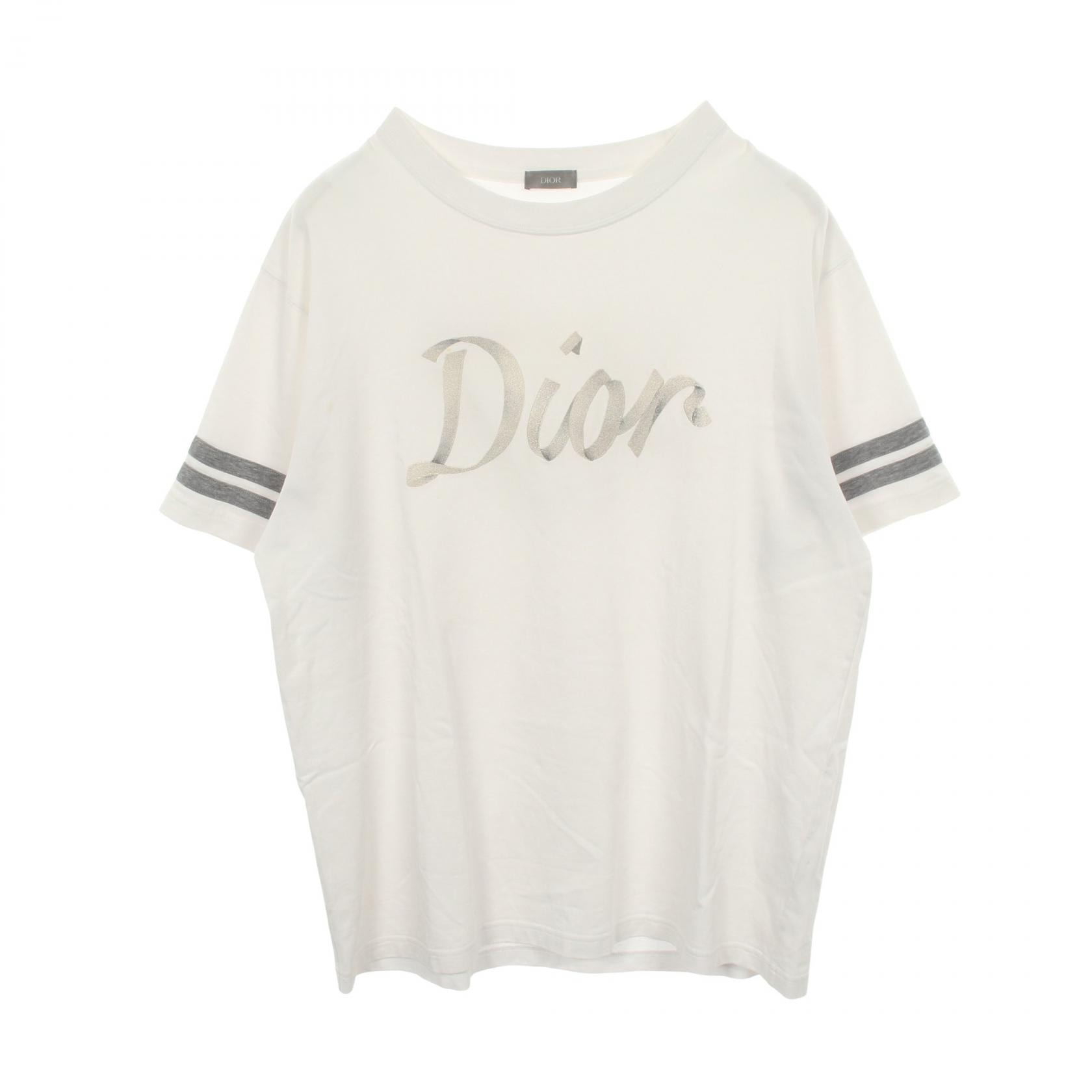 ディオール Dior ロゴ刺繍 クルーネック 半袖Tシャツ 衣料品 トップス コットン レディース ホワイト系 / グレー系 293J659A0554 【中古】