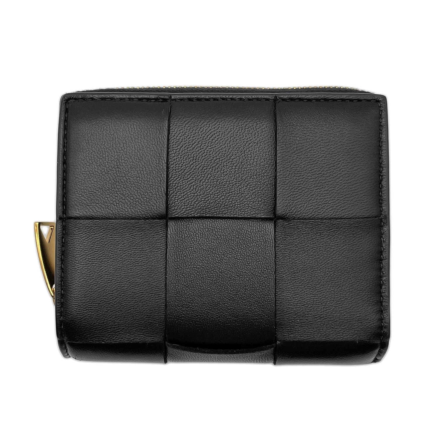 BOTTEGAVENETA ボッテガヴェネタ カセット スモール マキシイントレチャート 二つ折り財布
 ファスナーウォレット レザー ブラック ユニセックス
 【中古】