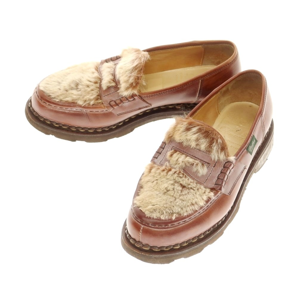 【中古】パラブーツ Paraboot ORSAY GRIFF 2 ラビットファー コインローファー ブラウン【サイズ4F】【レディース】