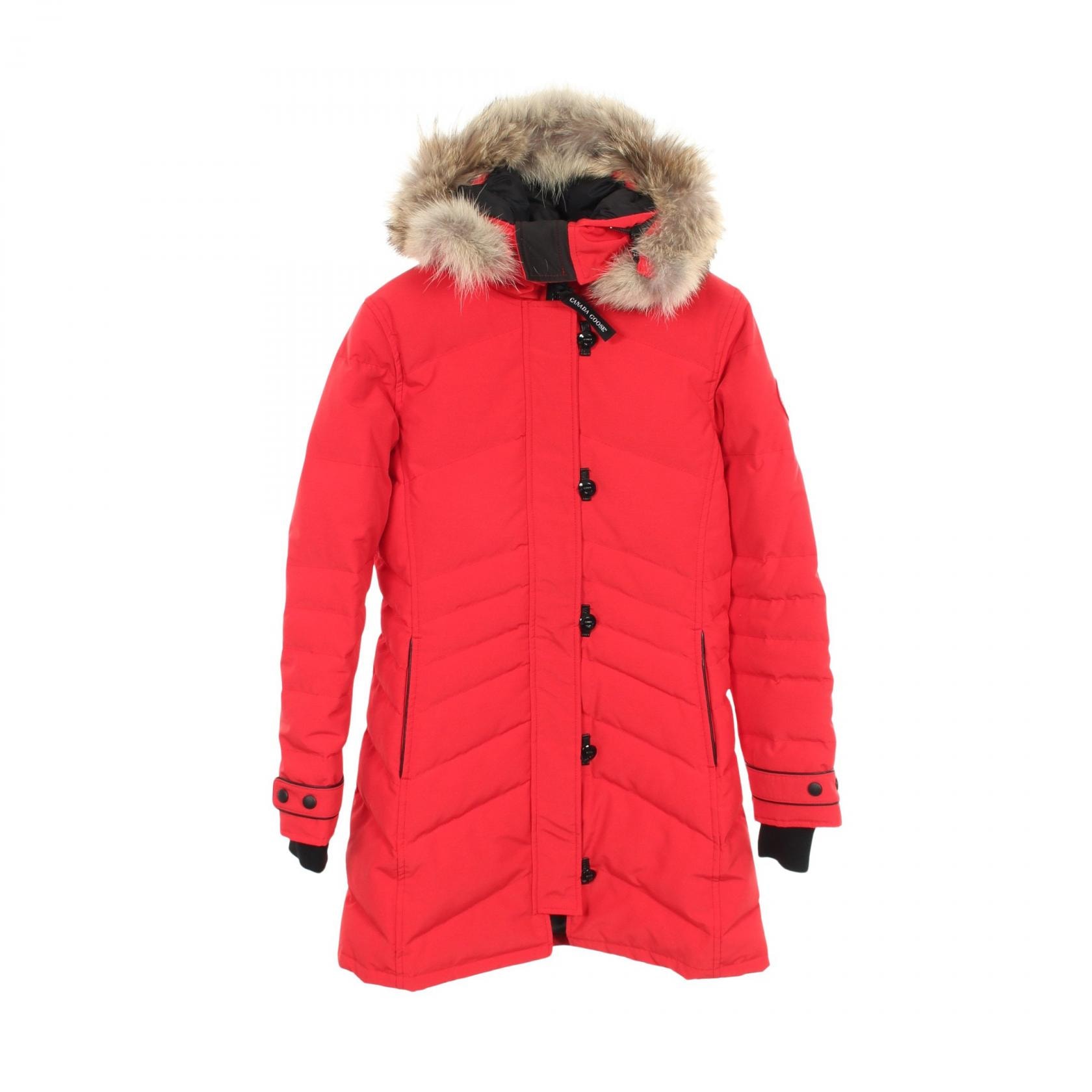 カナダグース CANADA GOOSE LORETTE PARKA FUSION FIT ロレッタ フード付き ダウンジャケット 衣料品 アウター コットン ポリエステル レディース レッド系 2090LA 【中古】