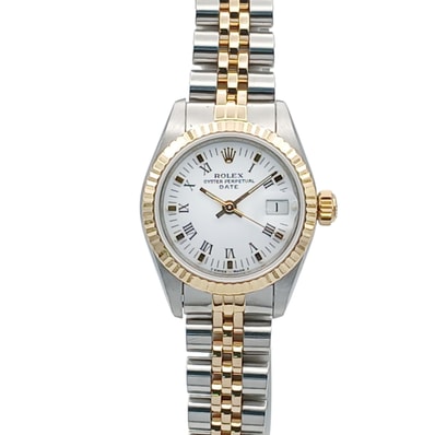 ROLEX ロレックス デイトジャスト ローマ数字 26mm 腕時計 M69173 ステンレススチール ゴールド ホワイト シルバー 自動巻き レディース【中古】