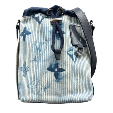 LOUIS VUITTON 美品 ルイヴィトン サック マラン モノグラム ウォーターカラー ショルダーバッグ M57830 デニム キャンバス レザー FO0231 ブルー 巾着 バケット ポシェット LV ヴィトン ABランク 中古 鑑定済 ヴィトンバッグ