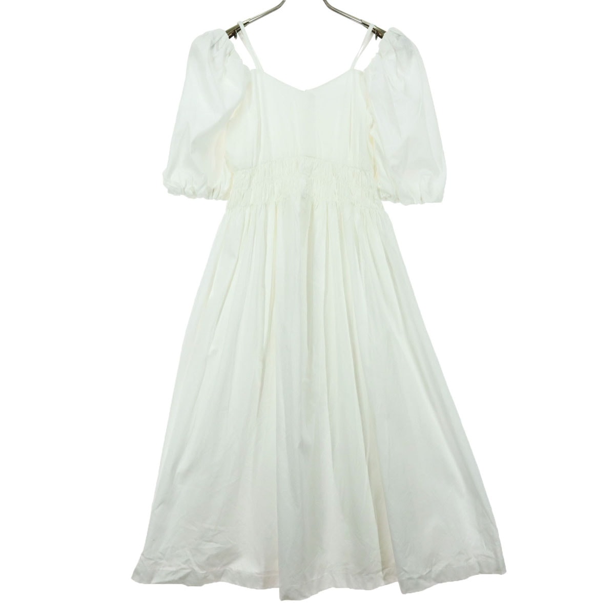 MOUSSY マウジー 半袖 パフスリーブ フレア ギャザー コットン ロングワンピース 1 オフホワイト