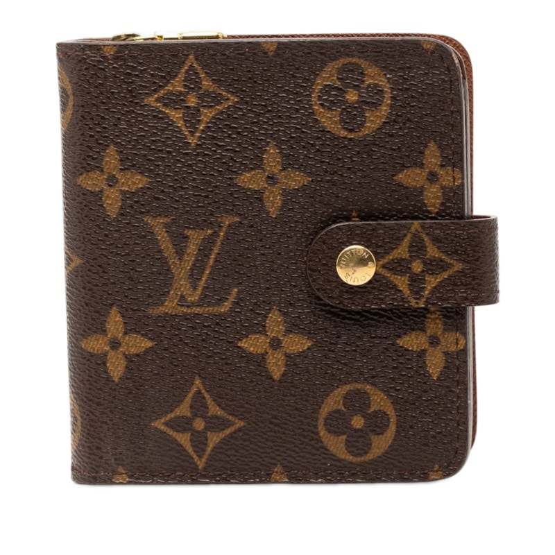 ルイ ヴィトン モノグラム コンパクトジップ 二つ折り財布 M61667 ブラウン PVC レザー レディース LOUIS VUITTON 【中古】