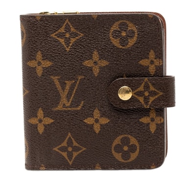 ルイ ヴィトン モノグラム コンパクトジップ 二つ折り財布 M61667 ブラウン PVC レザー レディース LOUIS VUITTON 【中古】