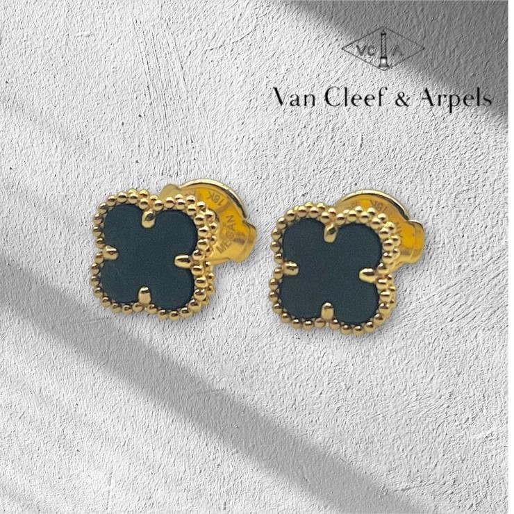 VanCleef & Arpels ヴァンクリーフ&アーペル ヴァンクリ スウィートアルハンブラ オニキス ピアス アクセサリー K18 750 イエローゴールド ★美品★★ギャラ付★