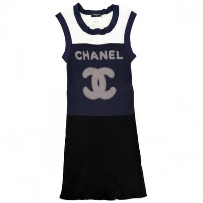 CHANEL シャネル タンクトップ ココマーク ノースリーブ アパレル 服 トップス 40 ブラック 黒 ネイビー 紺 コットン ナイロン レディース 夏 秋 美品【中古品】