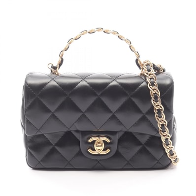 シャネル CHANEL マトラッセ スモール トップハンドル ショルダーバッグ バッグ レザー シャイニーラムスキン レディース ブラック系 【中古】