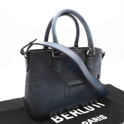 美品 Berluti ベルルッティ ヴェネチア カーフレザー トゥジュール ガリバー メッセンジャー 257783 2wayハンドバッグ ネイビー カーフレザー メンズ