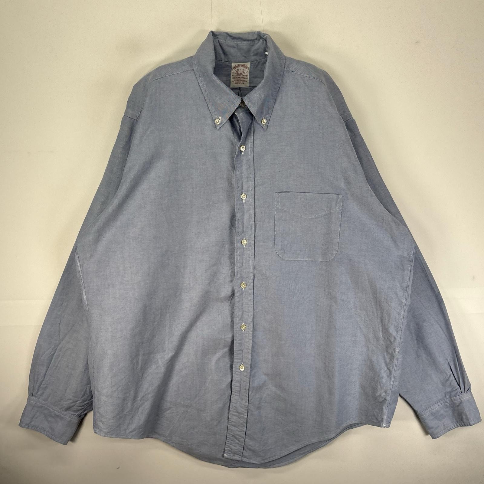 古着 80's~90's/80年代~90年代 ヴィンテージ ブルックスブラザーズ Brooks Brothers 長袖シャツ ボタンダウン 胸ポケット Makers L  ブルー系 無地 メンズ