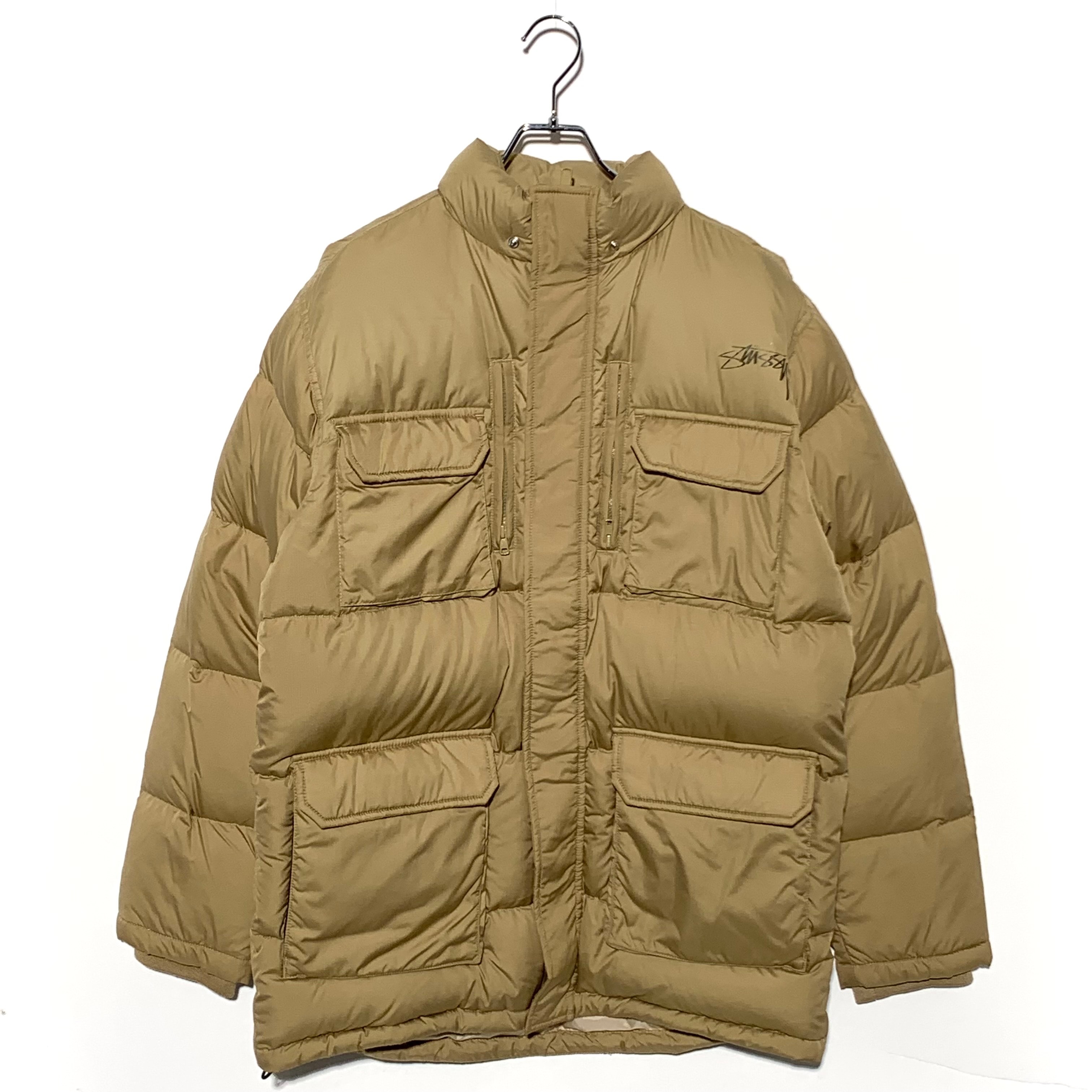 STUSSY LOGO PRINT DOWN JACKET Beige
