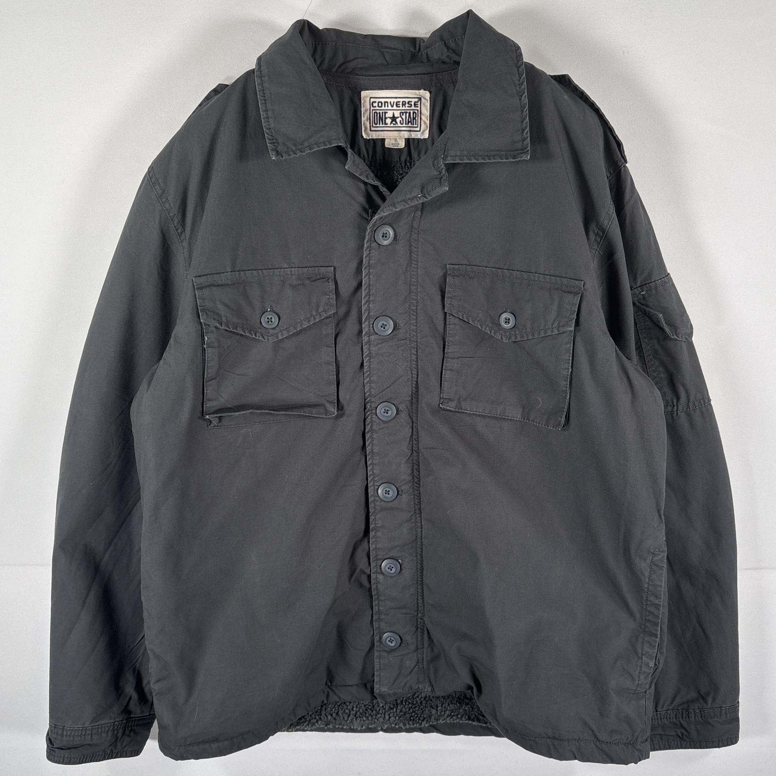 古着 コンバース CONVERSE コットンシャツジャケット フルジップ オールスター 裏地ボア 胸ポケット L ブラック メンズ