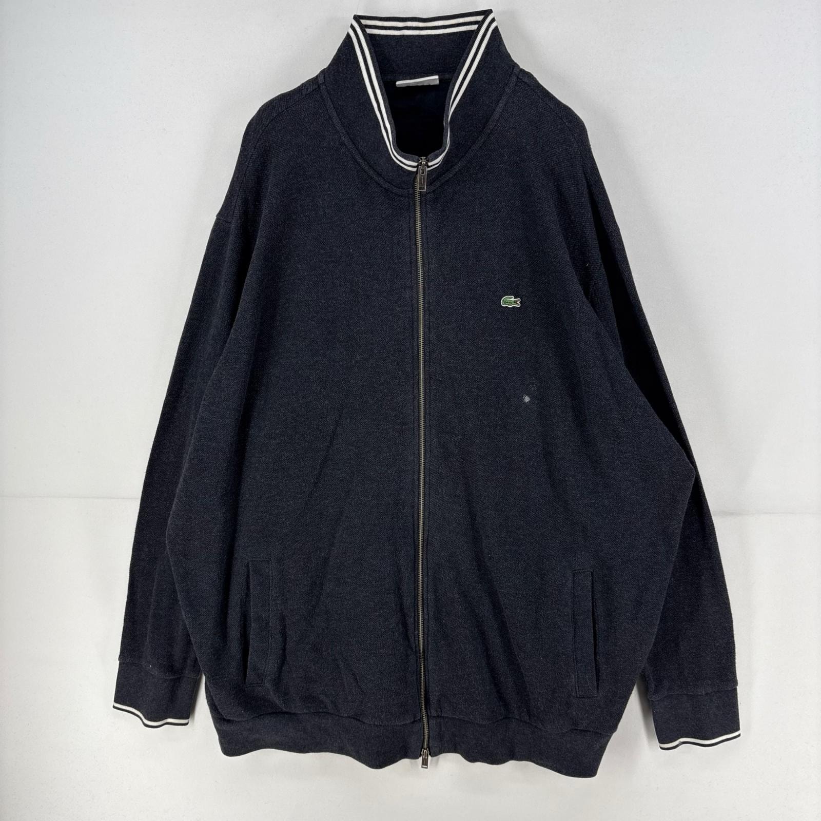 古着 ラコステ LACOSTE ジャケット フルジップ ワンポイント ニット セーター 大きいサイズ  グレー メンズ
