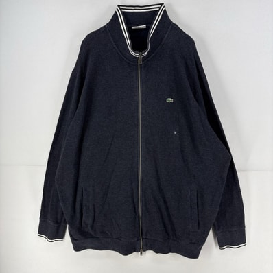 古着 ラコステ LACOSTE ジャケット フルジップ ワンポイント ニット セーター 大きいサイズ グレー メンズ