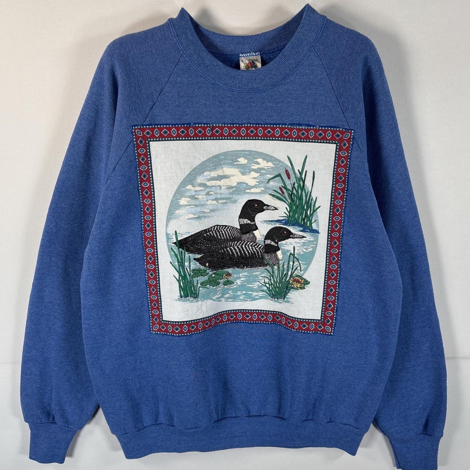 古着 80's/80年代 ヴィンテージ フルーツオブザルーム FRUIT OF THE LOOM USA製 スウェット クルーネック トレーナー ラグラン アニマルデザイン L  ブルー系 メンズ