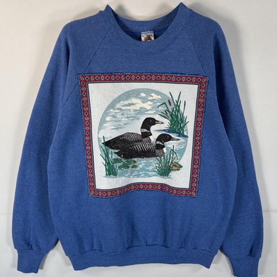 古着 80's/80年代 ヴィンテージ フルーツオブザルーム FRUIT OF THE LOOM USA製 スウェット クルーネック トレーナー ラグラン アニマルデザイン L ブルー系 メンズ