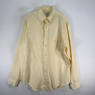 古着 ブルックスブラザーズ Brooks Brothers 長袖シャツ IRISH LINEN ボタンダウン SLIM FIT M イエロー系 無地 メンズ