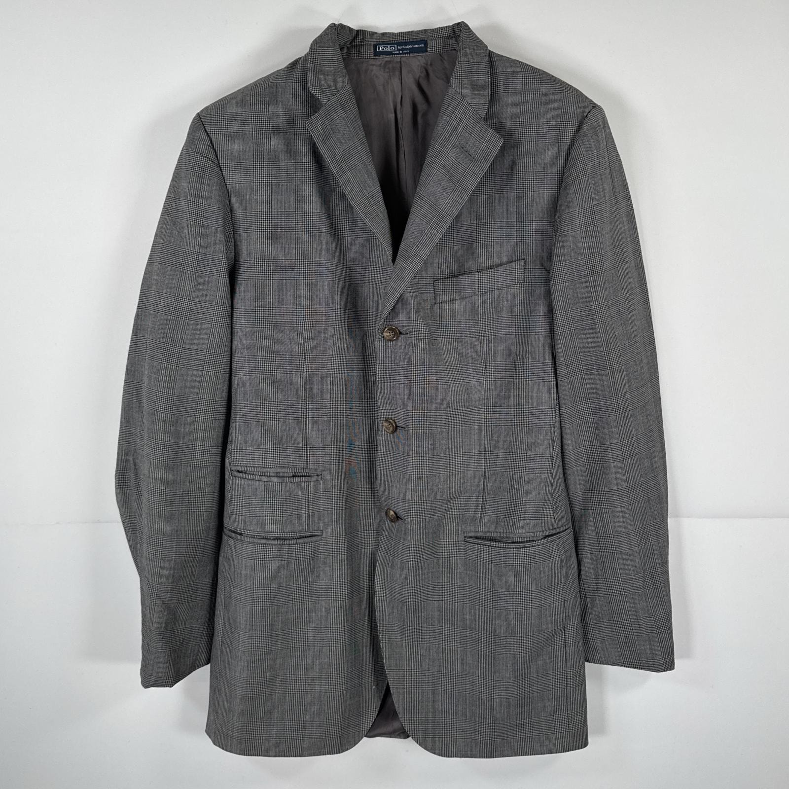 古着 ポロバイラルフローレン Polo by Ralph Lauren イタリア製 テーラードジャケット ブレザー スーツ 千鳥格子 13198  グレー系 チェック メンズ