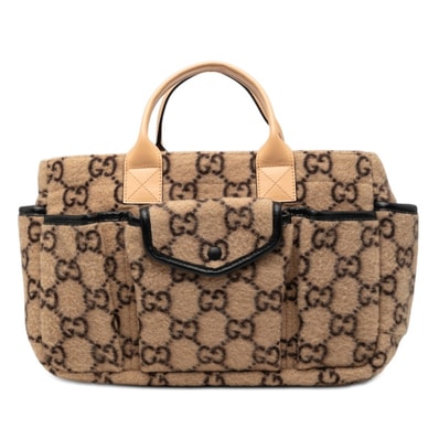 グッチ GGウール ハンドバッグ ミニ トートバッグ 628159 ベージュ ブラック ウール レザー レディース GUCCI 【中古】