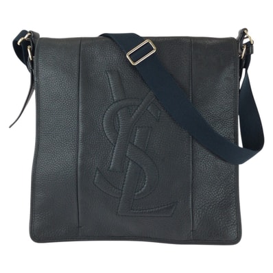 美品 YVES SAINT LAURENT イヴ サンローラン ヴィンテージ YSL ブラック ネイビー ゴールド金具 レザー ショルダーバッグ メッセンジャーバッグ 603815 【中古】