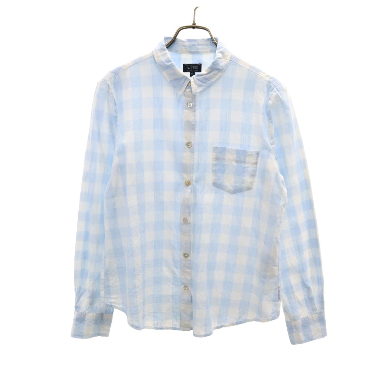 ARMANI JEANS アルマーニジーンズ チェック柄 長袖 シャツ 42 水色