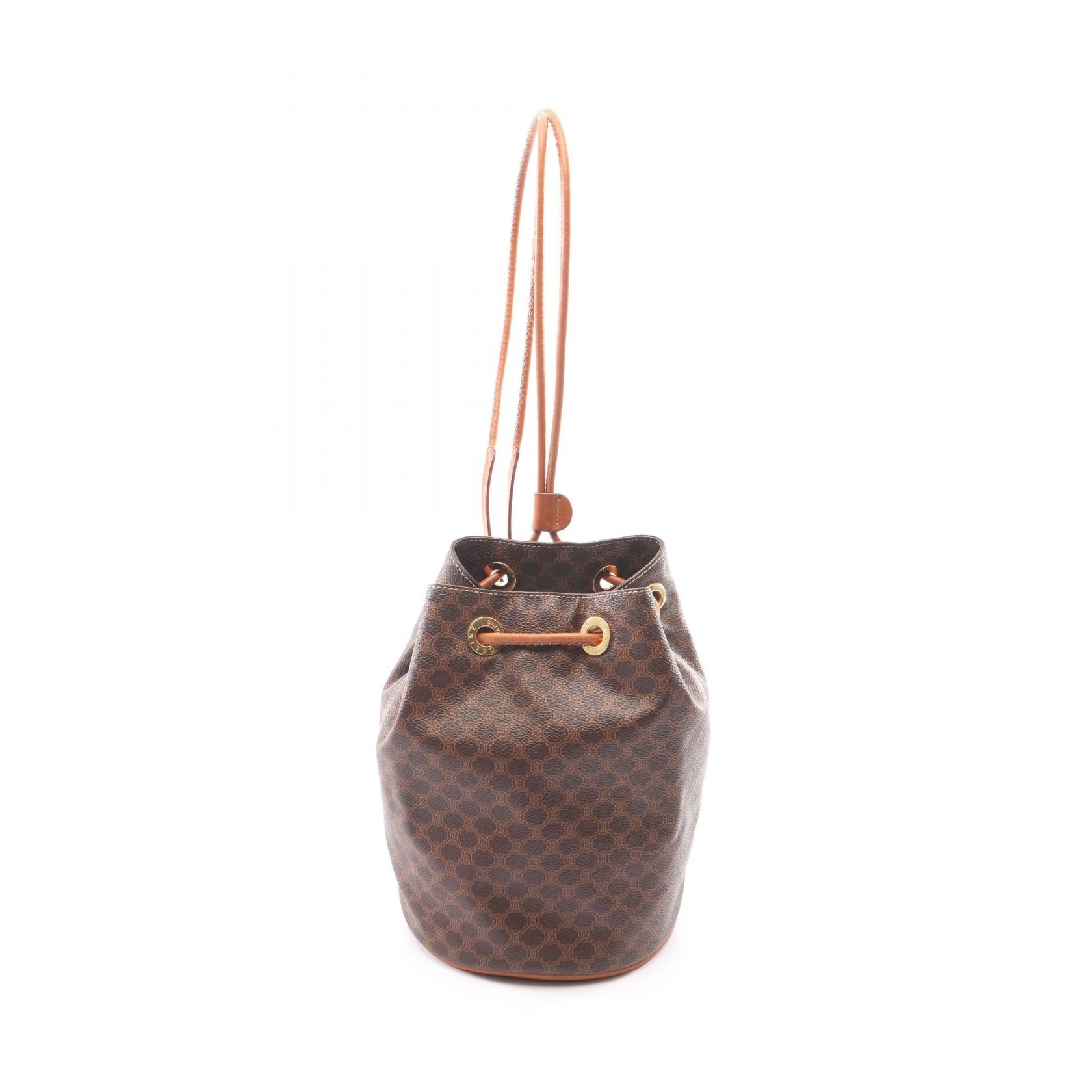 セリーヌ CELINE マカダム 巾着 リュックサック バックパック バッグ PVCコーティングキャンバス レザー レディース ブラウン系 【中古】