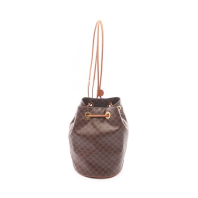 セリーヌ CELINE マカダム 巾着 リュックサック バックパック バッグ PVCコーティングキャンバス レザー レディース ブラウン系 【中古】