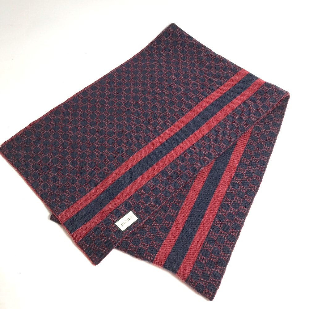 A (未使用に近い)】グッチ GUCCI GG バイカラー マフラー ウール