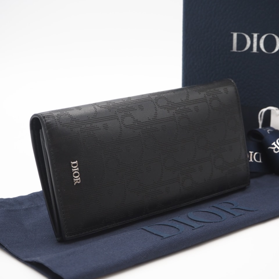 美品 Christian Dior クリスチャンディオール オブリーク バーティカル ギャラクシー ロングウォレット 2ESBC002VPD 長財布 ブラック スムースレザー メンズ
