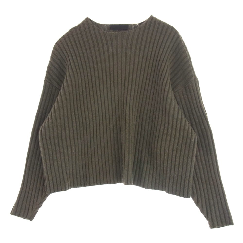 FEAR OF GOD フィアオブゴッド ニット ESSENTIALS エッセンシャルズ ラバーロゴ ケーブル ニット セーター カーキ系 S【中古】