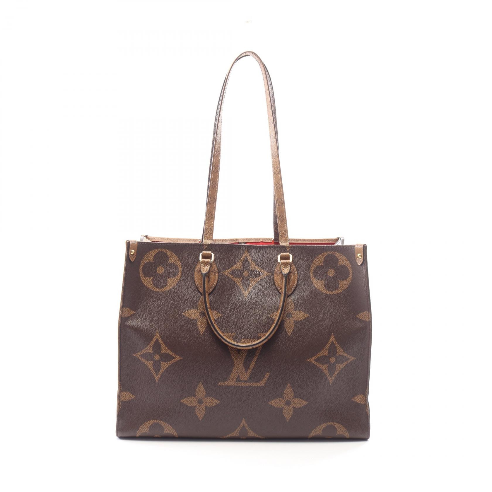 ルイ・ヴィトン LOUIS VUITTON オンザゴーGM 2WAY トートバッグ バッグ PVCコーティングキャンバス モノグラム・ジャイアントリバース ベージュ レディース ブラウン系 / ベージュ系 M44576 【中古】