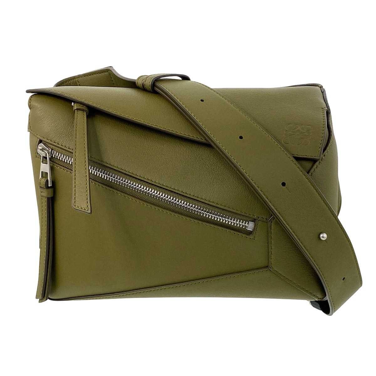 LOEWE ロエベ パズル バムバッグ スモール ショルダーバッグ B510P35X09 レザー カーキ メンズ【中古】