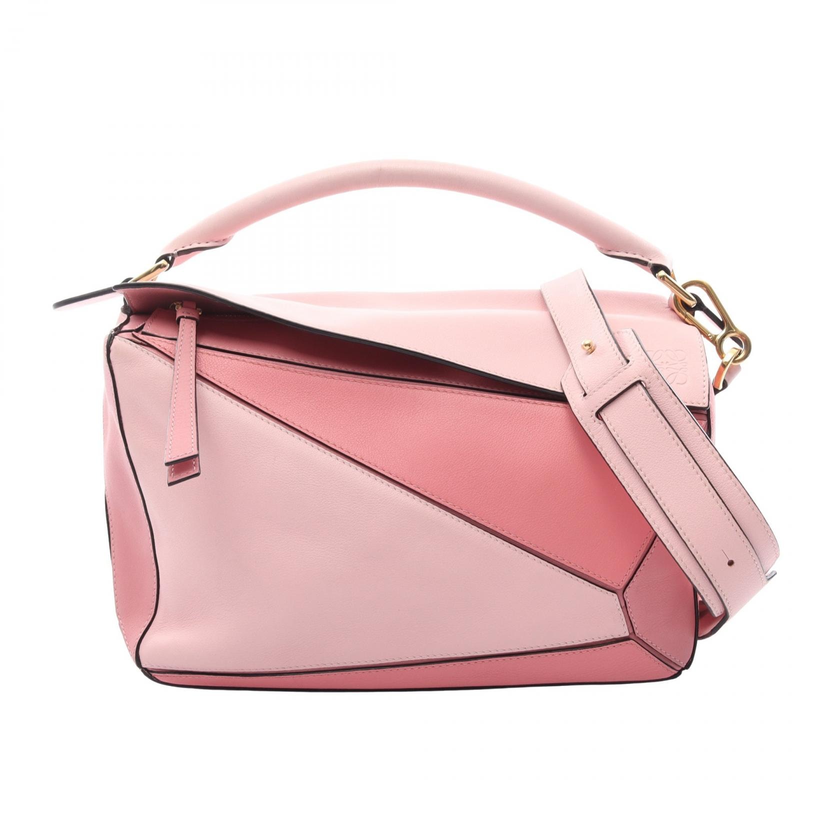 ロエベ LOEWE パズルバッグ ミディアム 2WAY ハンドバッグ バッグ レザー レディース ピンク系 【中古】