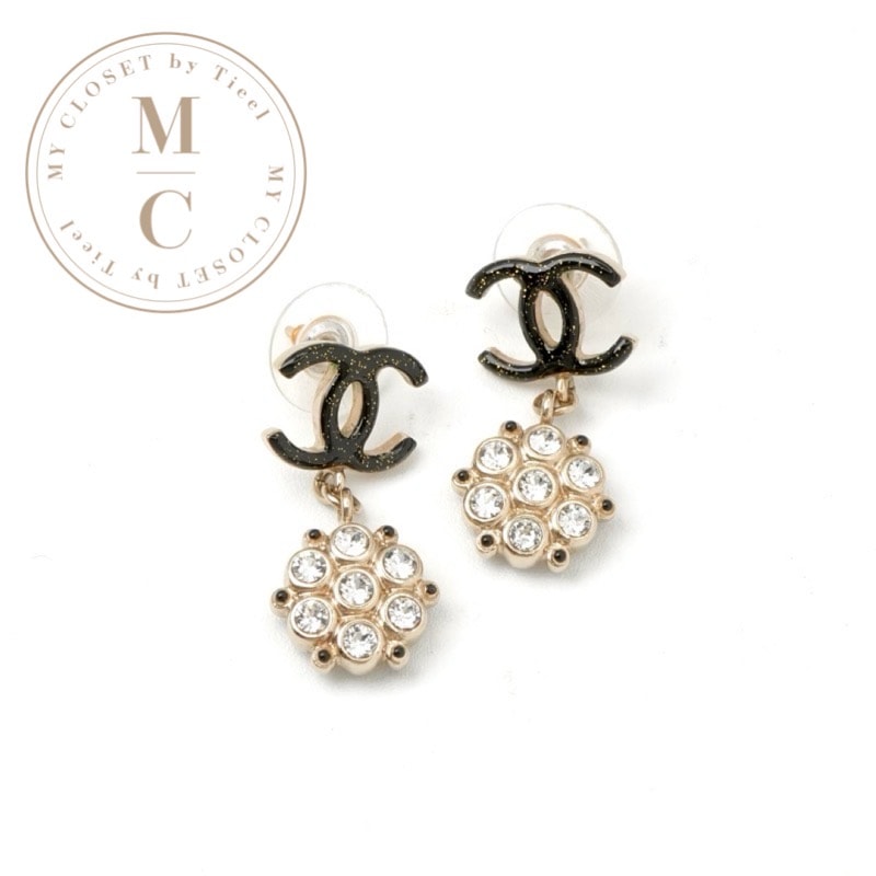シャネル CHANEL ピアス イヤリング ゴールド ブラック ココマーク ラインストーン ラメ
