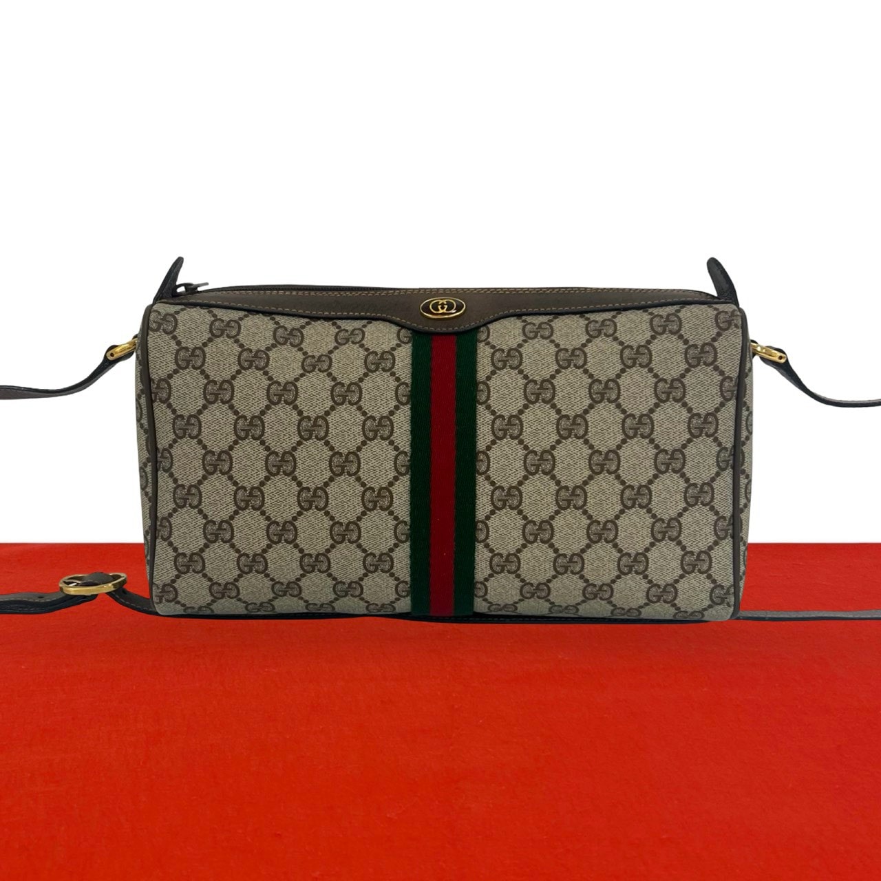 GUCCI グッチ シェリーライン GG ロゴ 柄 金具 レザー PVC ショルダーバッグ ブラウン
65999