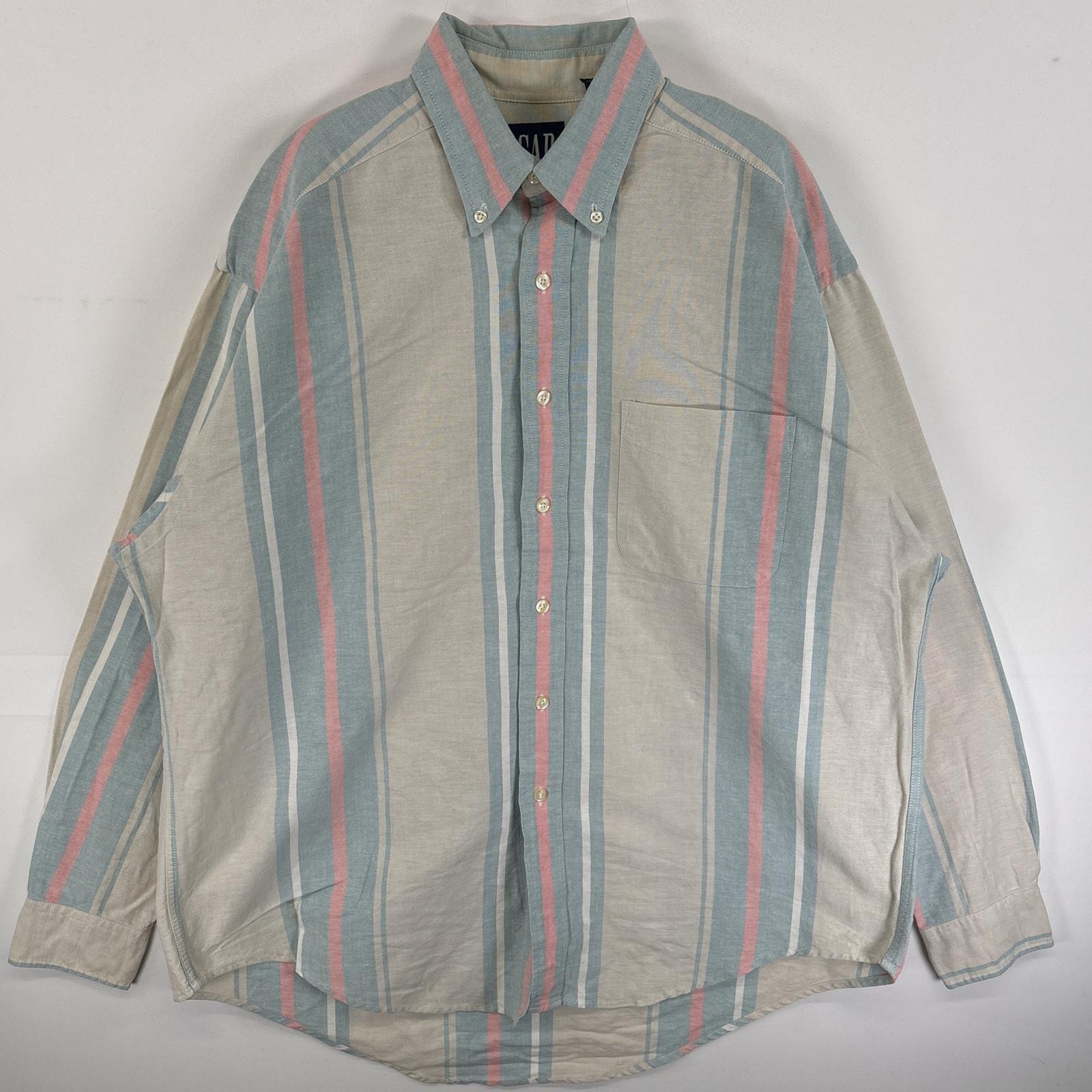 古着 90's/90年代 ギャップ GAP 長袖Tシャツ オールドギャップ 厚手 ボタンダウンシャツ M  ベージュ系 マルチカラー メンズ