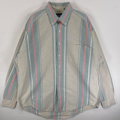 古着 90's/90年代 ギャップ GAP 長袖Tシャツ オールドギャップ 厚手 ボタンダウンシャツ M ベージュ系 マルチカラー メンズ