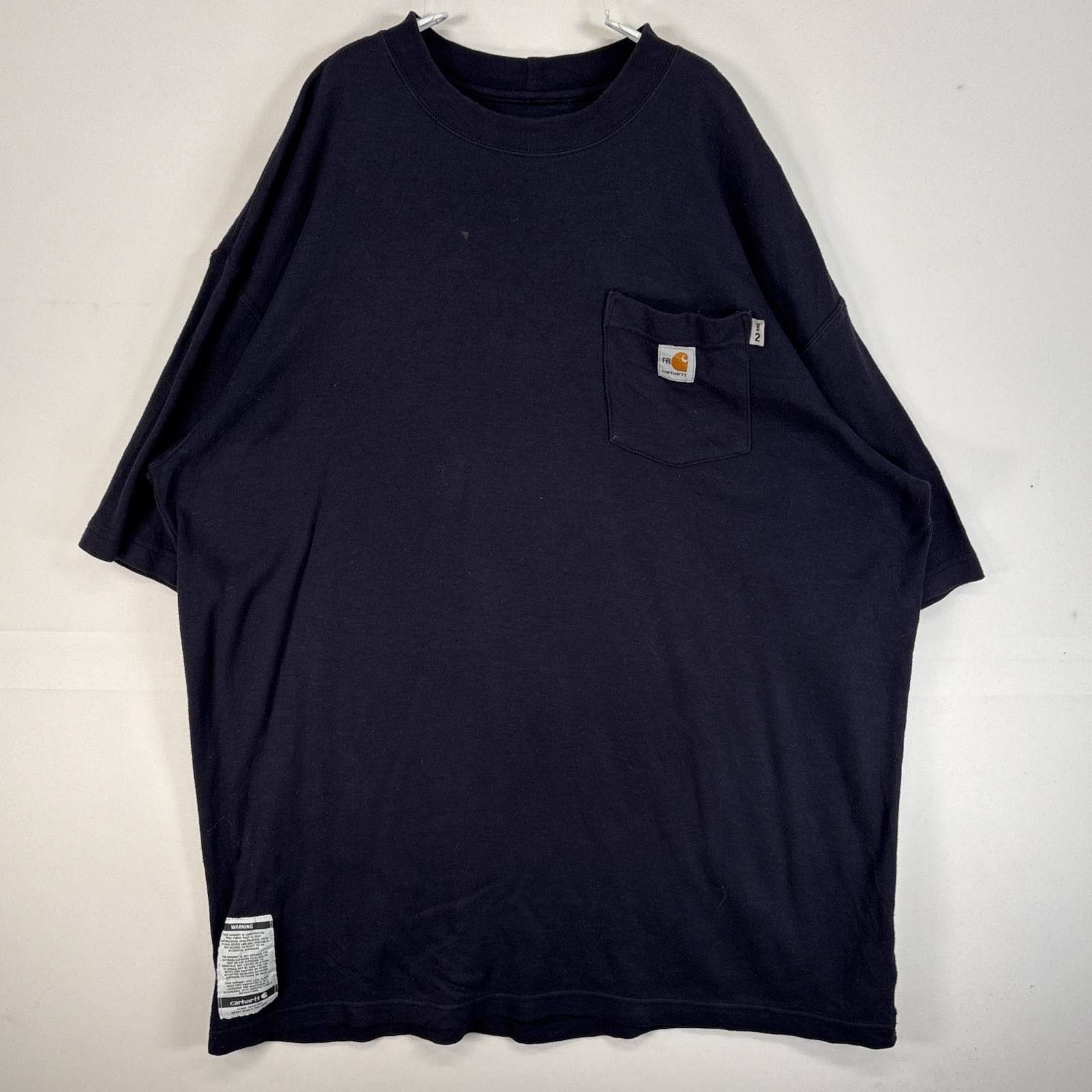 古着 カーハート Carhartt 半袖Tシャツ 大きいサイズ 肉厚 ワンポイント ロゴ 胸ポケ 難燃素材 XL  ネイビー 無地 メンズ