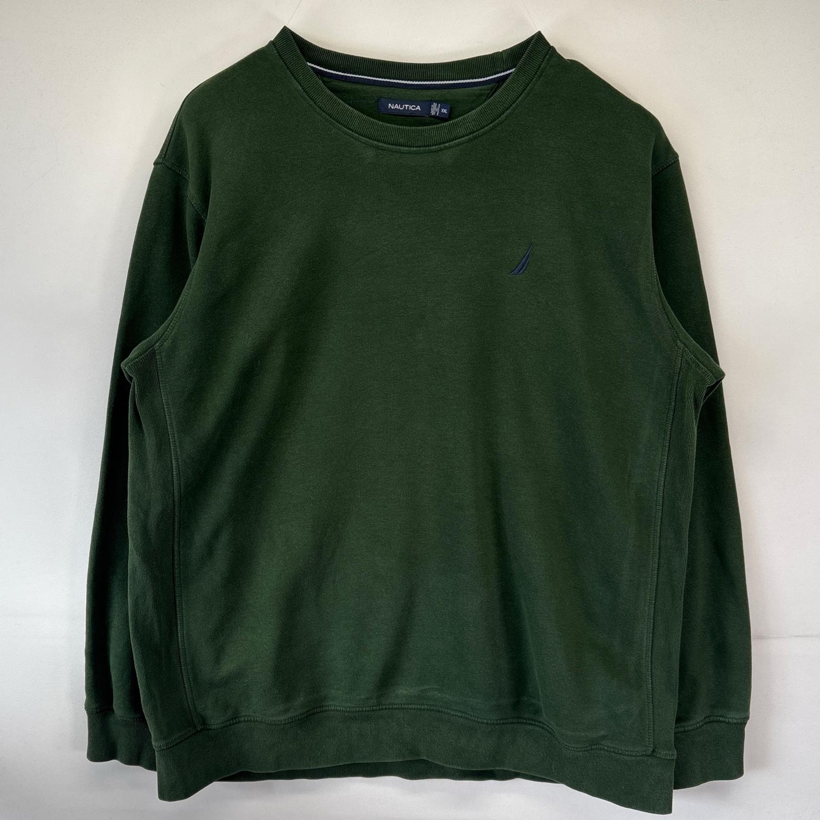 古着 ノーティカ NAUTICA スウェット 大きいサイズ トレーナー クルーネック リバースタイプ ワンポイントロゴ 2XL グリーン メンズ