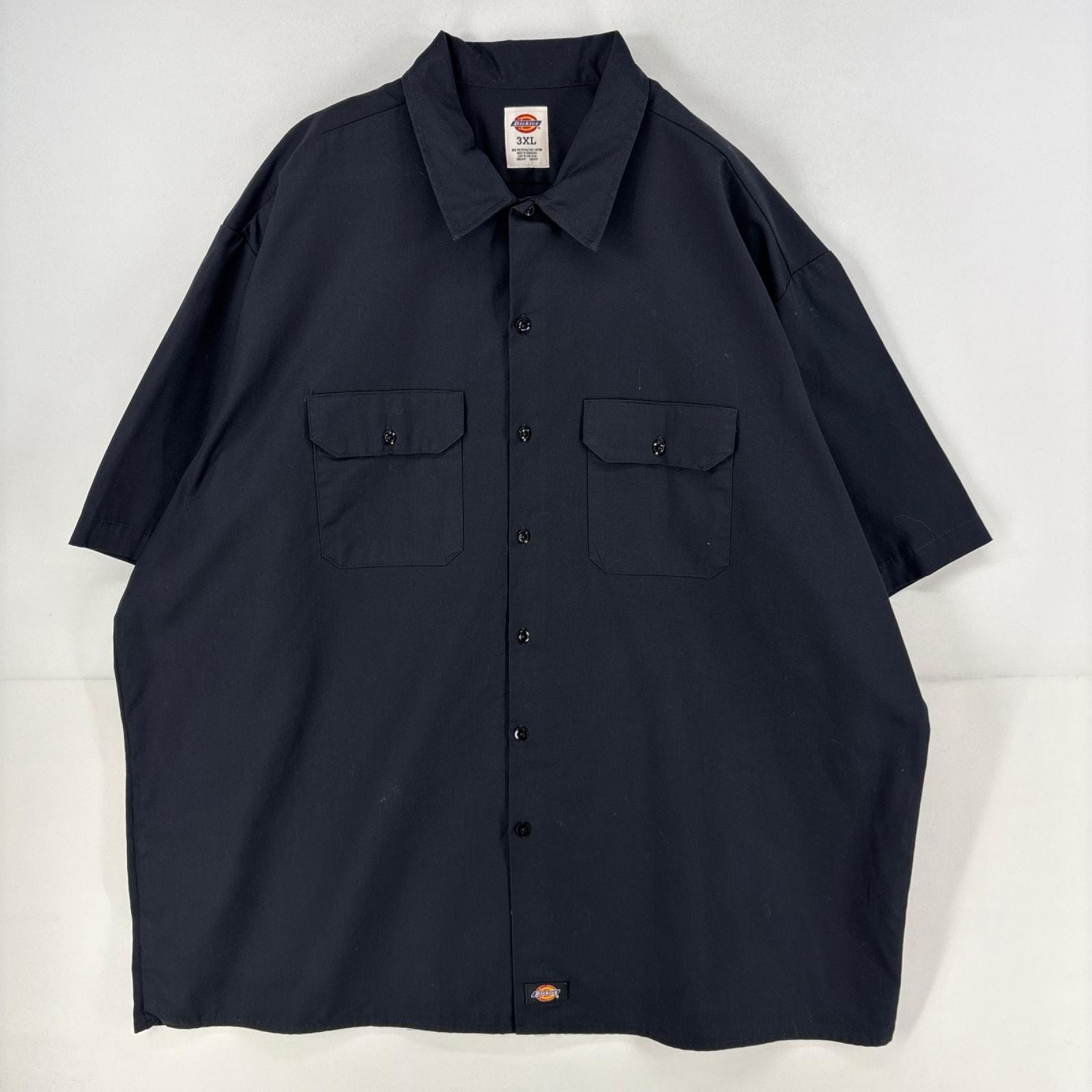 古着 ディッキーズ Dickies 半袖シャツ ワークシャツ 大きいサイズ 無地 ワンポイント 3XL ブラック 無地 メンズ
