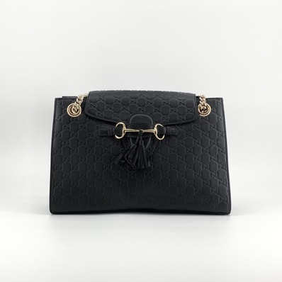 GUCCI(グッチ) エミリーチェーン グッチシマ レザー 295403 ショルダーバッグ ブラック×ゴールド
