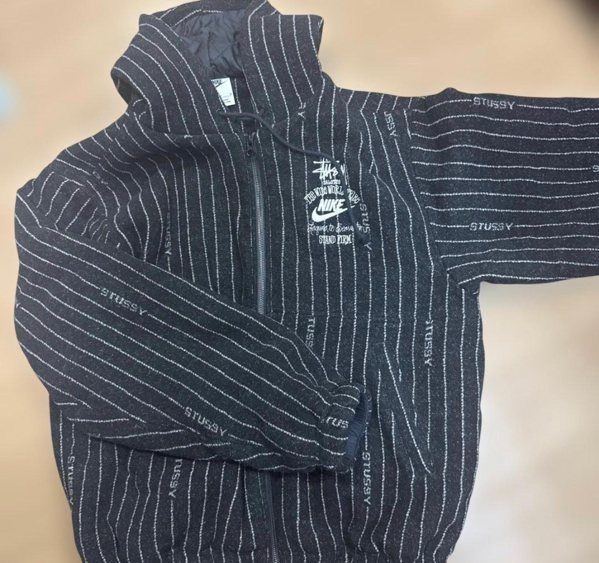 Stussy x Nike Striped Wool Jacket "Black"