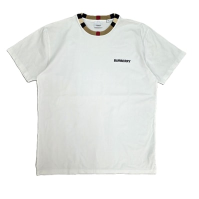 BURBERRY バーバリー JAYSON クルーネック ノバチェック ロゴ 刺繍 半袖Tシャツ 80695391 S コットン ホワイト メンズ【中古】